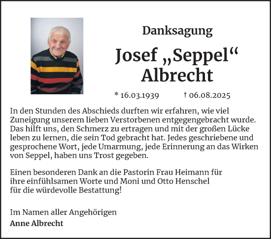 Traueranzeige von Josef Albrecht von Harz Kurier