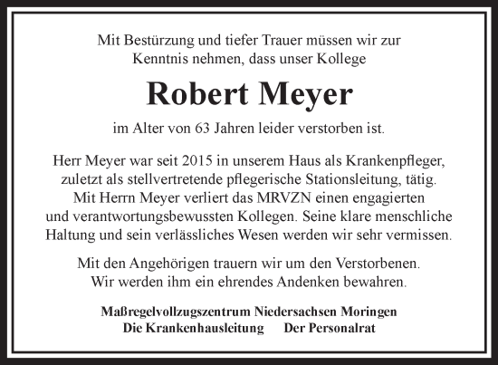 Traueranzeige von Robert Meyer von Harz Kurier