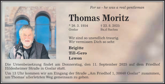 Traueranzeige von Thomas Moritz von Harz Kurier