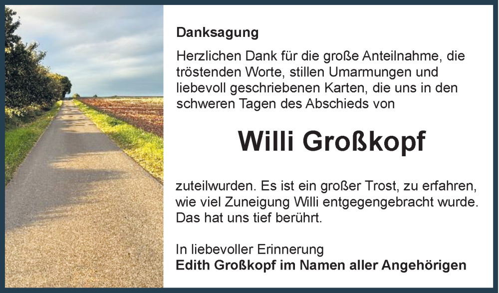  Traueranzeige für Willi Großkopf vom 27.09.2025 aus Harz Kurier