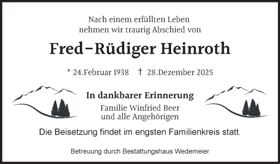 Traueranzeige von Fred-Rüdiger Heinroth von Harz Kurier
