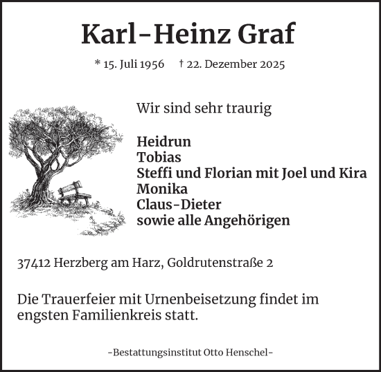 Traueranzeige von Karl-Heinz Graf von Harz Kurier