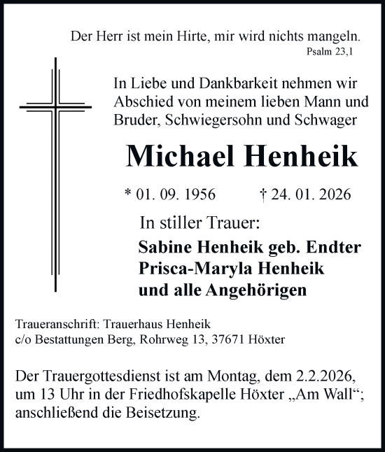 Traueranzeige von Michael Henheik von Harz Kurier