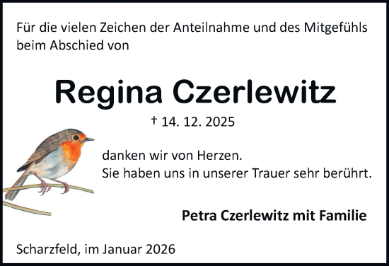 Traueranzeige von Regina Czerlewitz von Harz Kurier