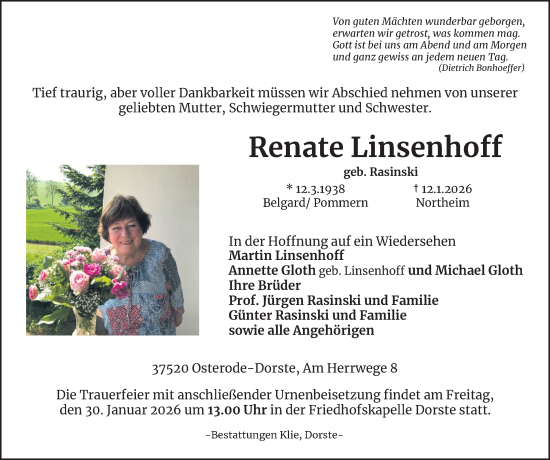 Traueranzeige von Renate Linsenhoff von Harz Kurier
