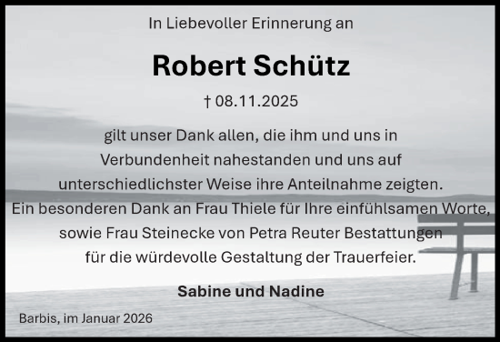 Traueranzeige von Robert Schütz von Harz Kurier