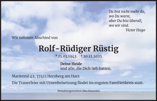 Traueranzeige von Rolf-Rüdiger Rüstig von Harz Kurier