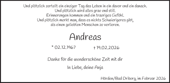 Traueranzeige von Andreas  von Harz Kurier